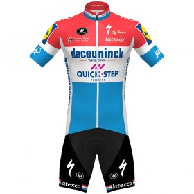 Conjunto Maillot + Culotte Corto con tirantes 2020 Quick-Step Floors Campeonatos de Luxemburgo N001